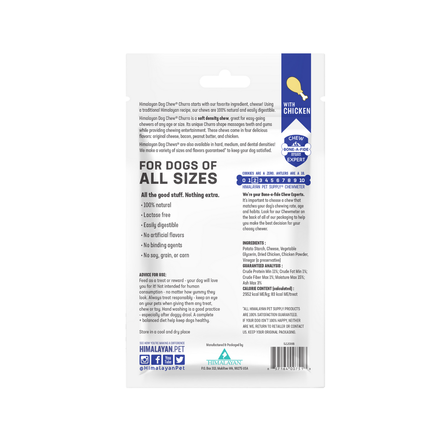 Himalayan Dog Chew Churro Chicken 4pk -With Chicken