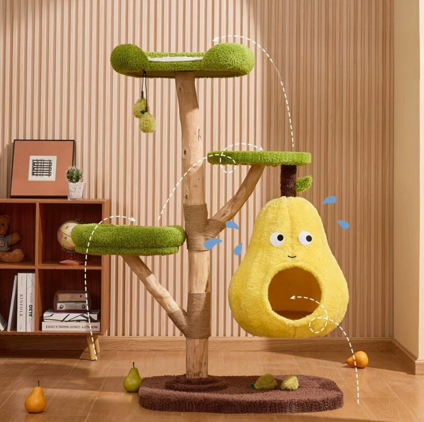 Cmisstree Large Wooden Cat Tree with Pear-Shaped Hammock House