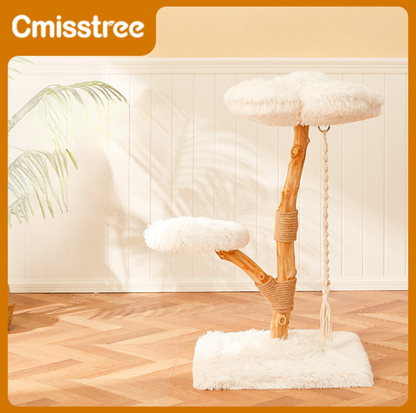 Cmisstree Cloud Series Cat Climbing Tree - Natural Fruitwood with Plush Comfort