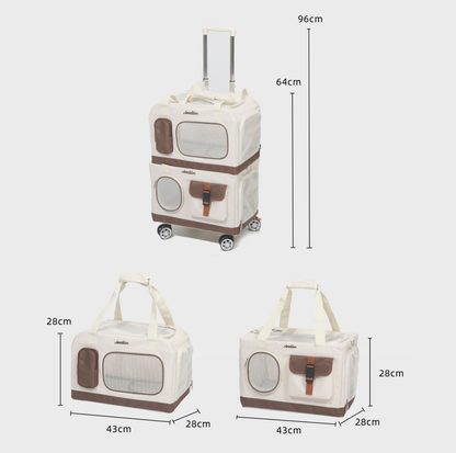 Double-Decker Trolley Pet Carrier Bag with Storage Pockets