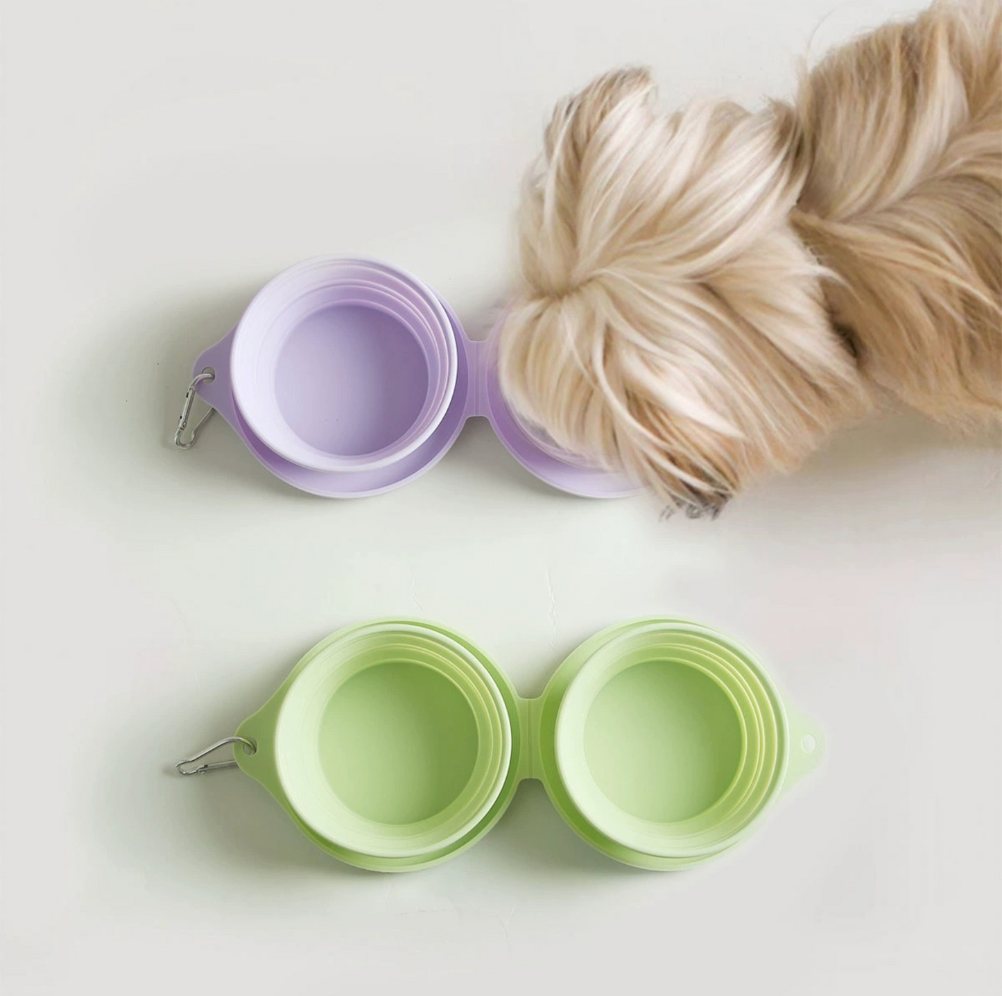 Silicone Foldable Double Pet Feeding Bowl - Portable & Travel-Friendly