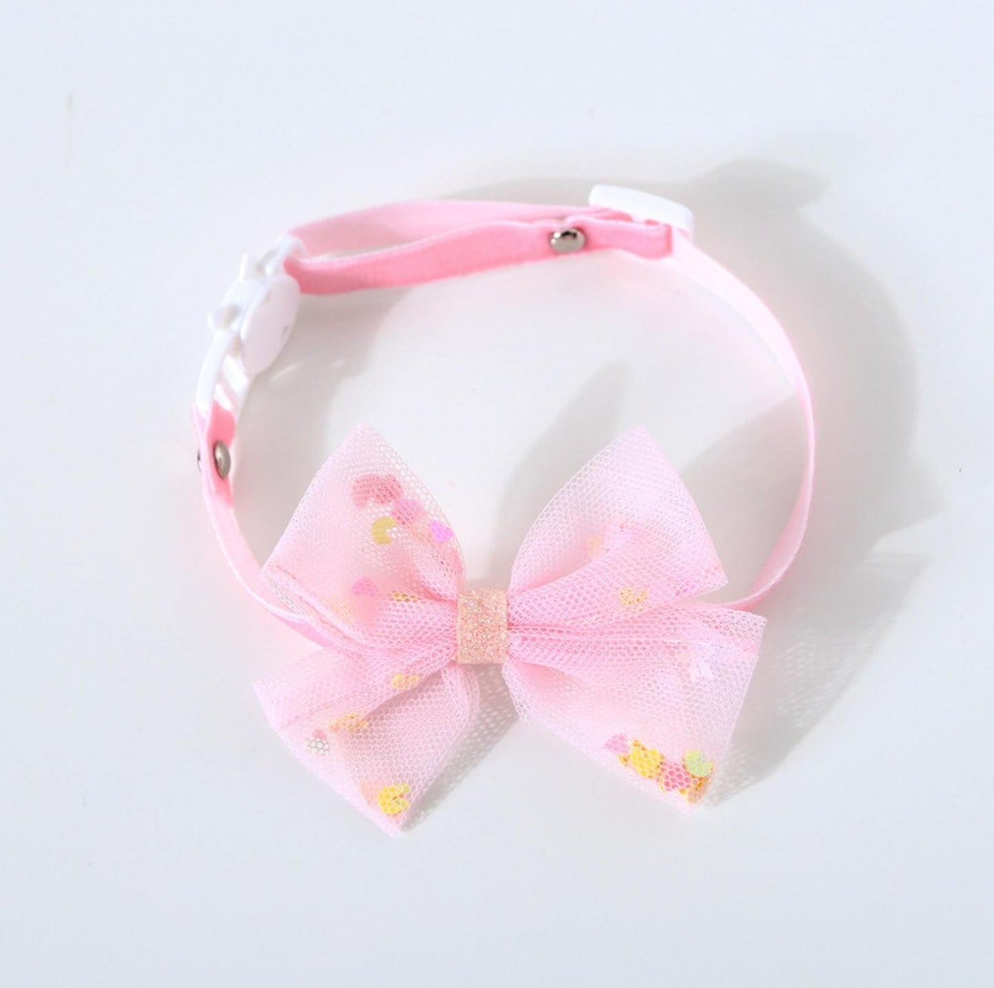 Adjustable Pet Collar with Lace, Pompom, & Glitter Butterfly