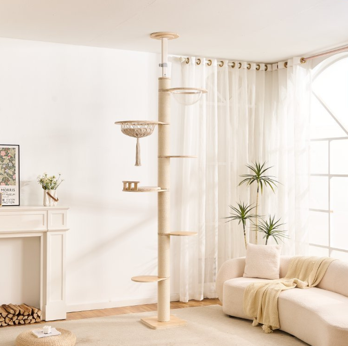 Adjustable Ceiling-Mounted Wooden Cat Tree - V01 (250-300cm)