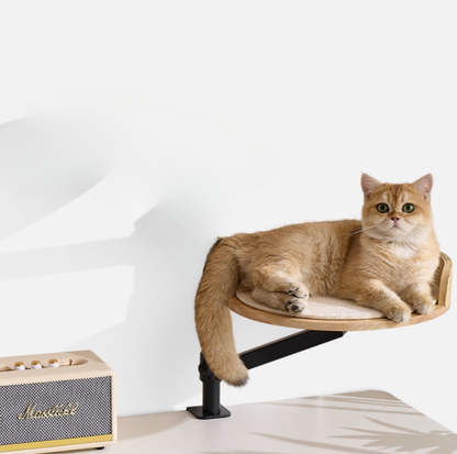 Desk-Mounted Oak Cat Bed – Space-Saving Elevated Perch for Cats up to 10kg