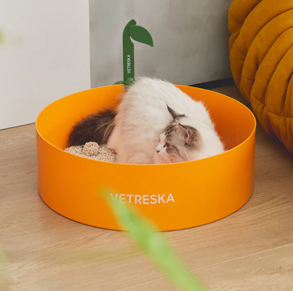 Vetreska Orange Styled Round Shape Open Cat Litter Box