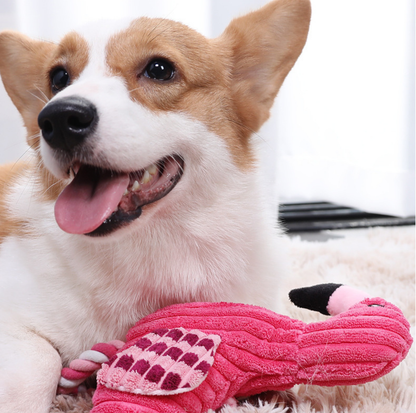 Squeaky Flamingo Plush Dog Toy with Rope Legs