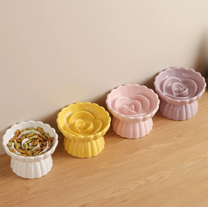 Rosette Ceramic Slow Feeder Pet Bowl