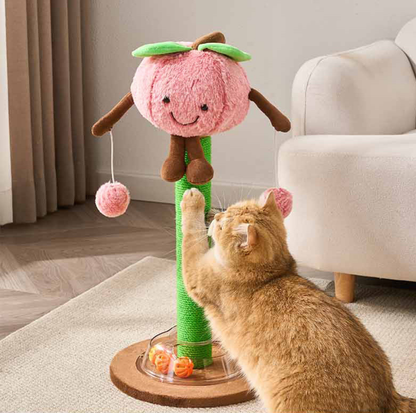 Plush Character Cat Scratching Post with Dangling Toys and Track Ball