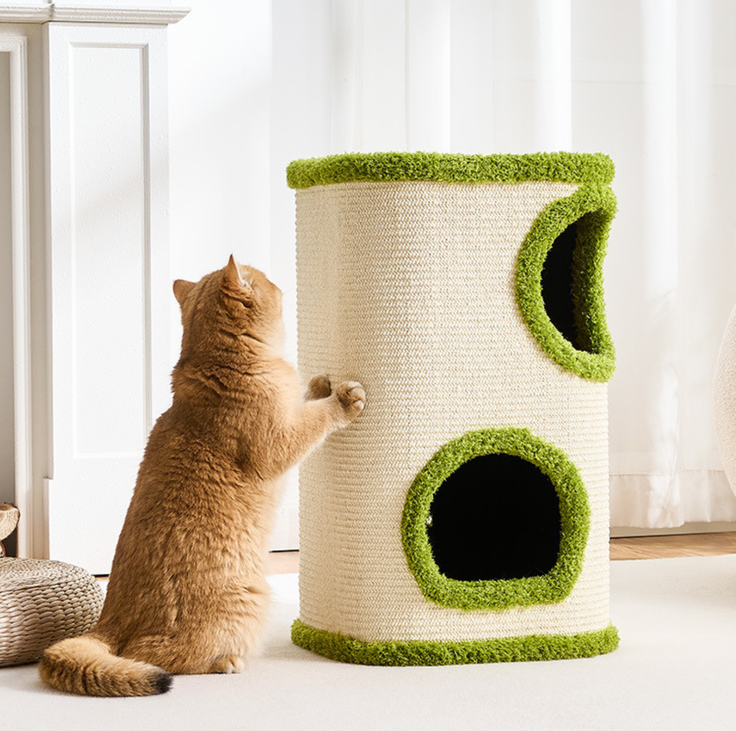 Dual-Level Full Sisal Cat Condo Tower with Top Lounge