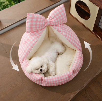 Pink Bow Semi-Enclosed Pet Bed