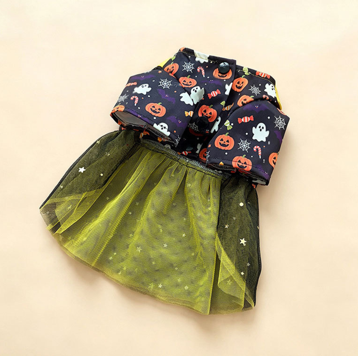 Halloween Pumpkin Print Tulle Pet Dress with Bow