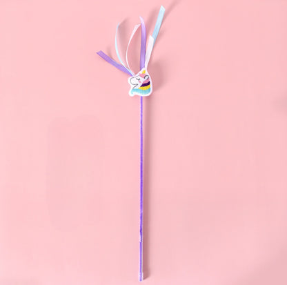 Rainbow and Unicorn Style Ribbon Bell Cat Teaser Wand
