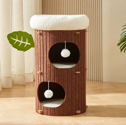 Tree Trunk Styled Felt Cat Barrel Tower