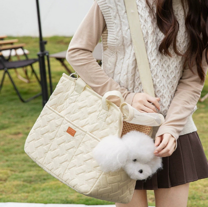 Quilted Side-Opening Pet Carrier Bag with Safety Tether