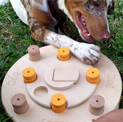 Interactive Wooden Dog Puzzle Toy – Birthday Cake Treat Game