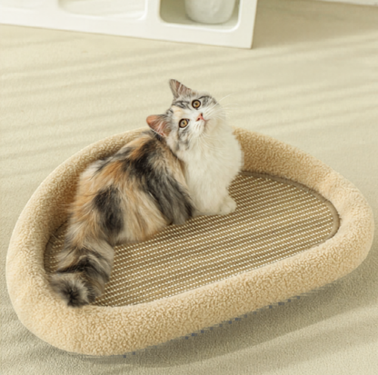 Cream Sofa Cat Bed with Sisal Scratcher Mat for Cats