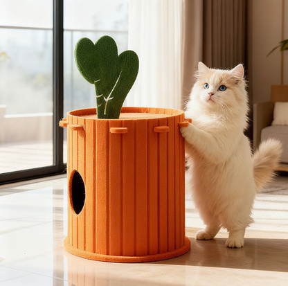 Carrot Style Felt Cat Barrel Bed