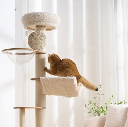 Solid Wood Capsule Multi-Level Cat Tree – 163cm
