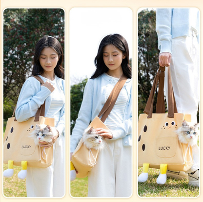 All-Season Pet Travel Tote – Breathable Canvas Carrier for Cats & Small Dogs