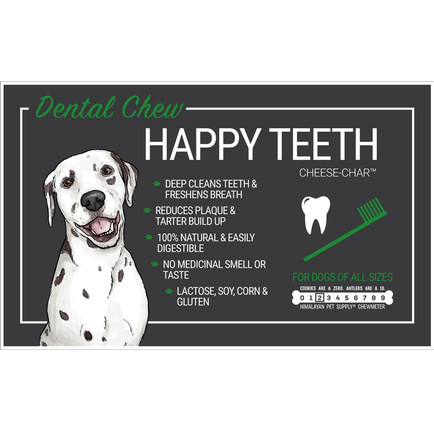 Himalayan Dog Chew Happy Teeth Cheese-Char with Activated Charcoal Large 2pk