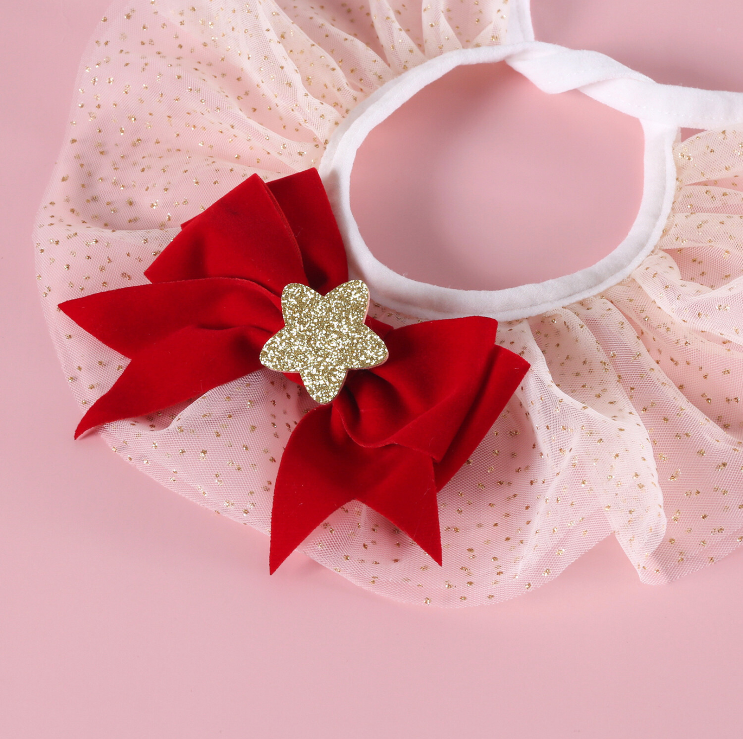 Christmas Velvet Princess Hat & Gold-Rimmed Organza Collar Set