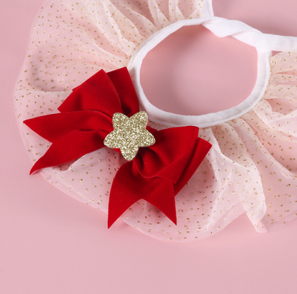 Christmas Velvet Princess Hat & Gold-Rimmed Organza Collar Set