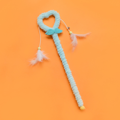 Magic Wand Plush Cat Teaser Toy with Feathers & Bells
