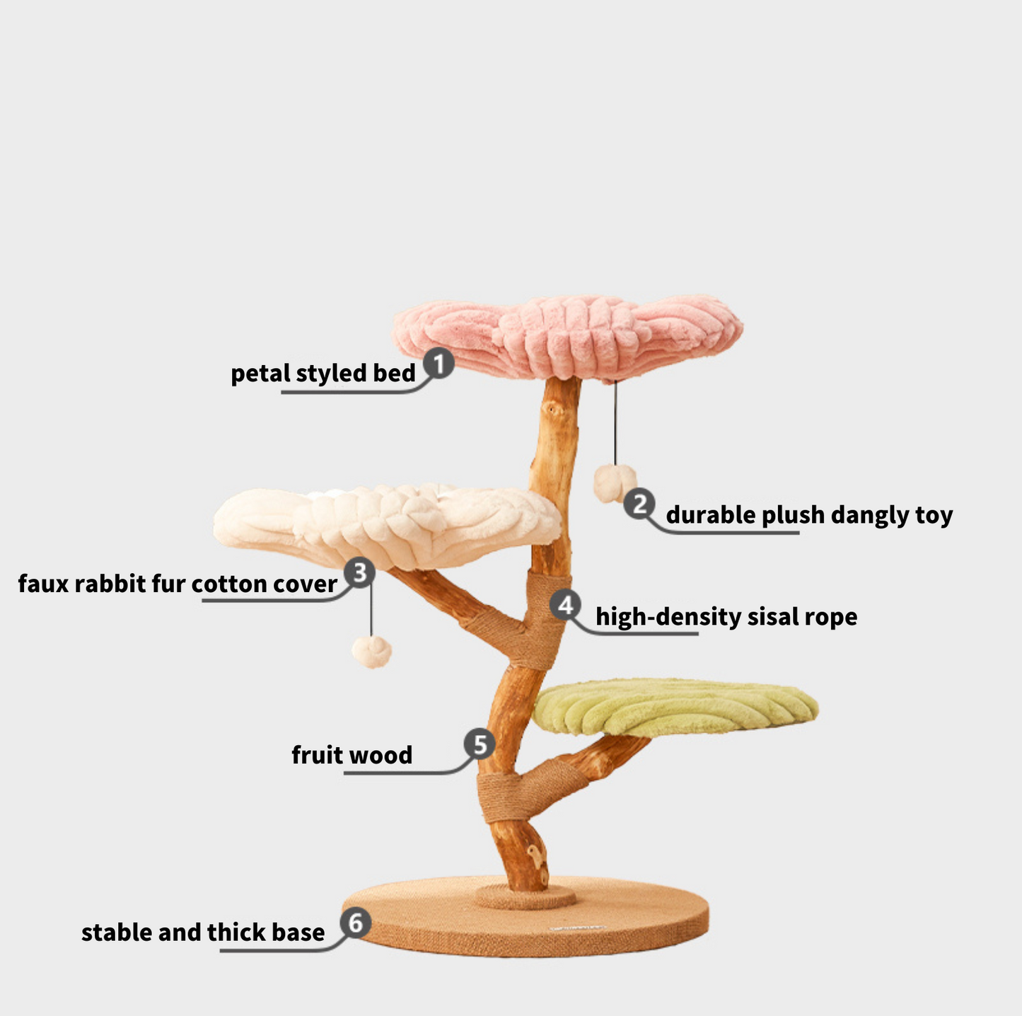 Cmisstree Flower-Inspired Wooden Cat Climbing Tree - Natural Fruitwood Comfort