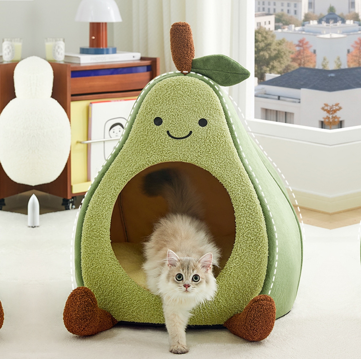 Avocado Enclosed Cat Bed with Double-Sided Cushion