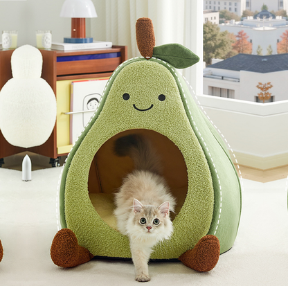 Avocado Enclosed Cat Bed with Double-Sided Cushion