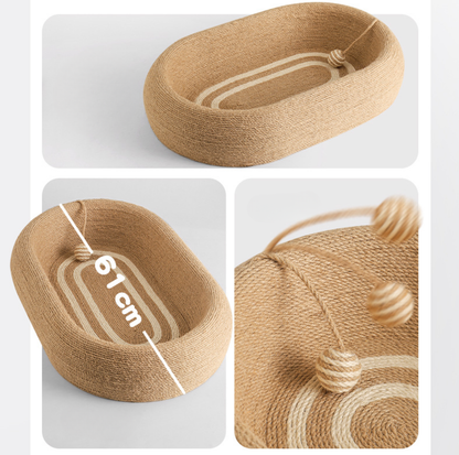 Deep Oval Sisal Cat Scratcher Bed with Hanging Ball