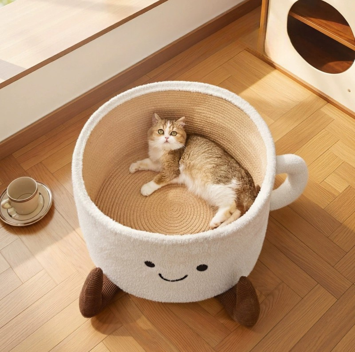 Tea Cup Pet Bed with Cotton Rope Mat