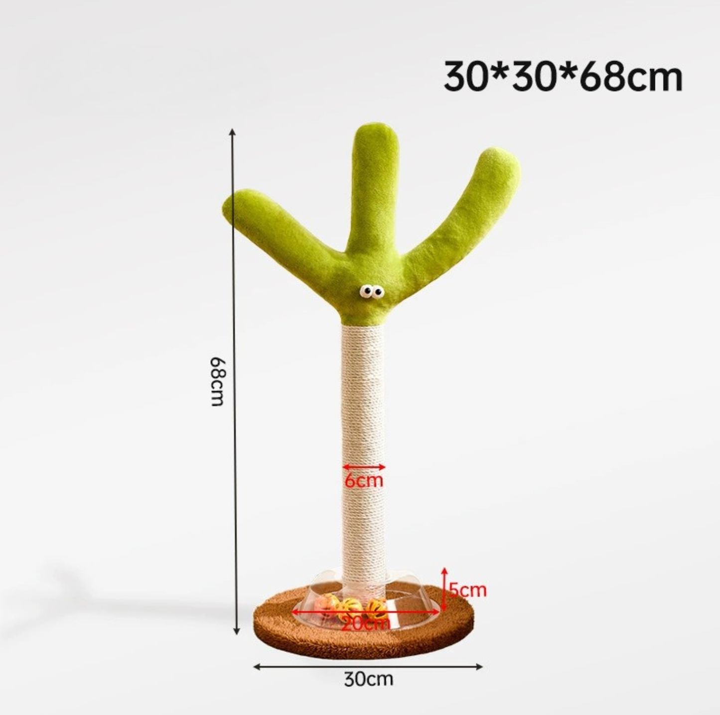 Cartoon Flower & Cactus Cat Scratch Pole – with Ball Track Base