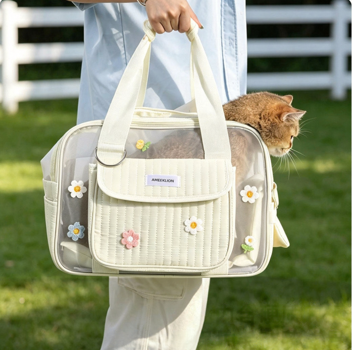 Knitted Flower Mesh Pet Carrier Bag With Shoulder Strap – Up to 6 kg