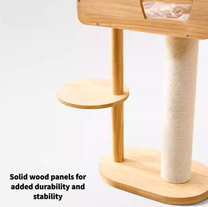 Solid Wood Adjustable Ceiling-Mounted Cat Tower - Style A