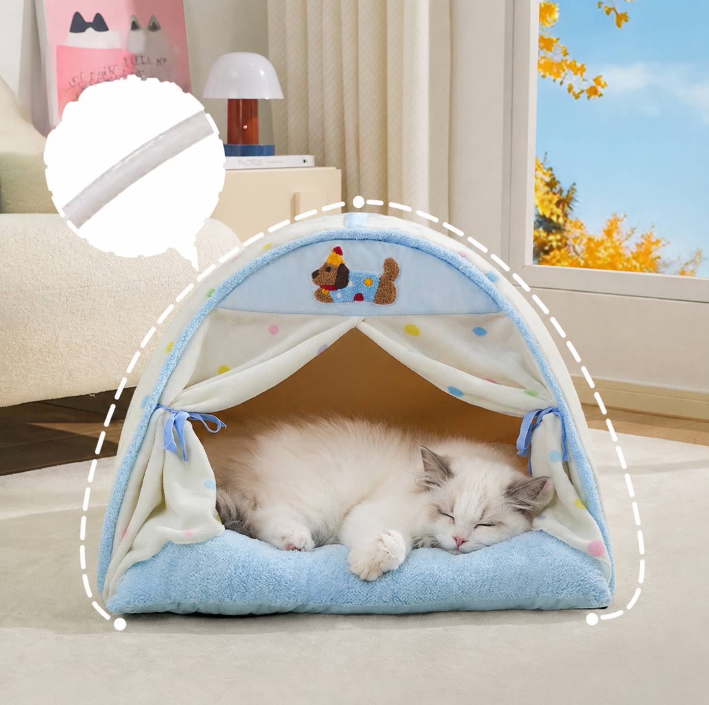 Door Curtain Tent Pet Bed with Double-Sided Mat