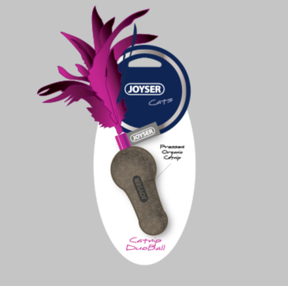 Joyser Catnip Duoball Cat Toy with Natural Feathers – Pink, 15cm