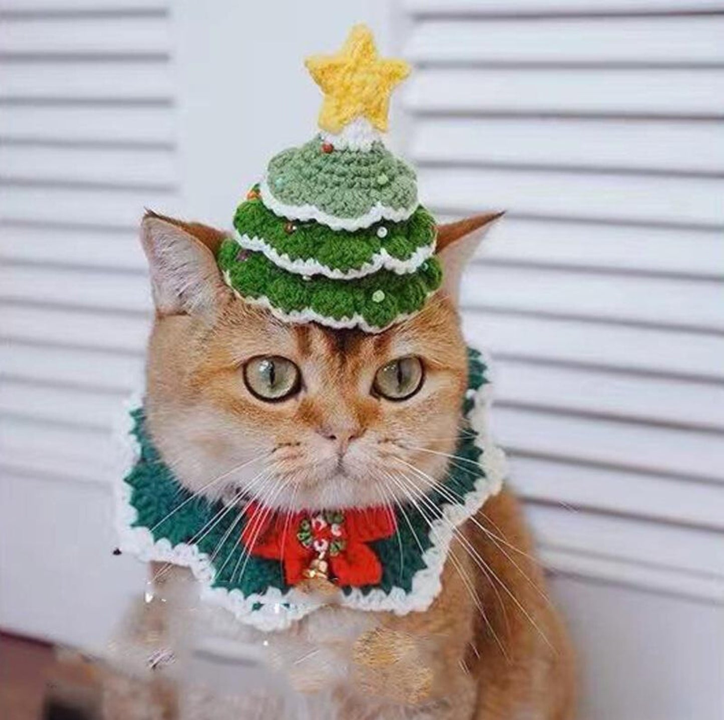 Knitted Pine Tree Christmas Pet Hat: Handcrafted Festive Accessory for Cats & Small-Medium Dogs