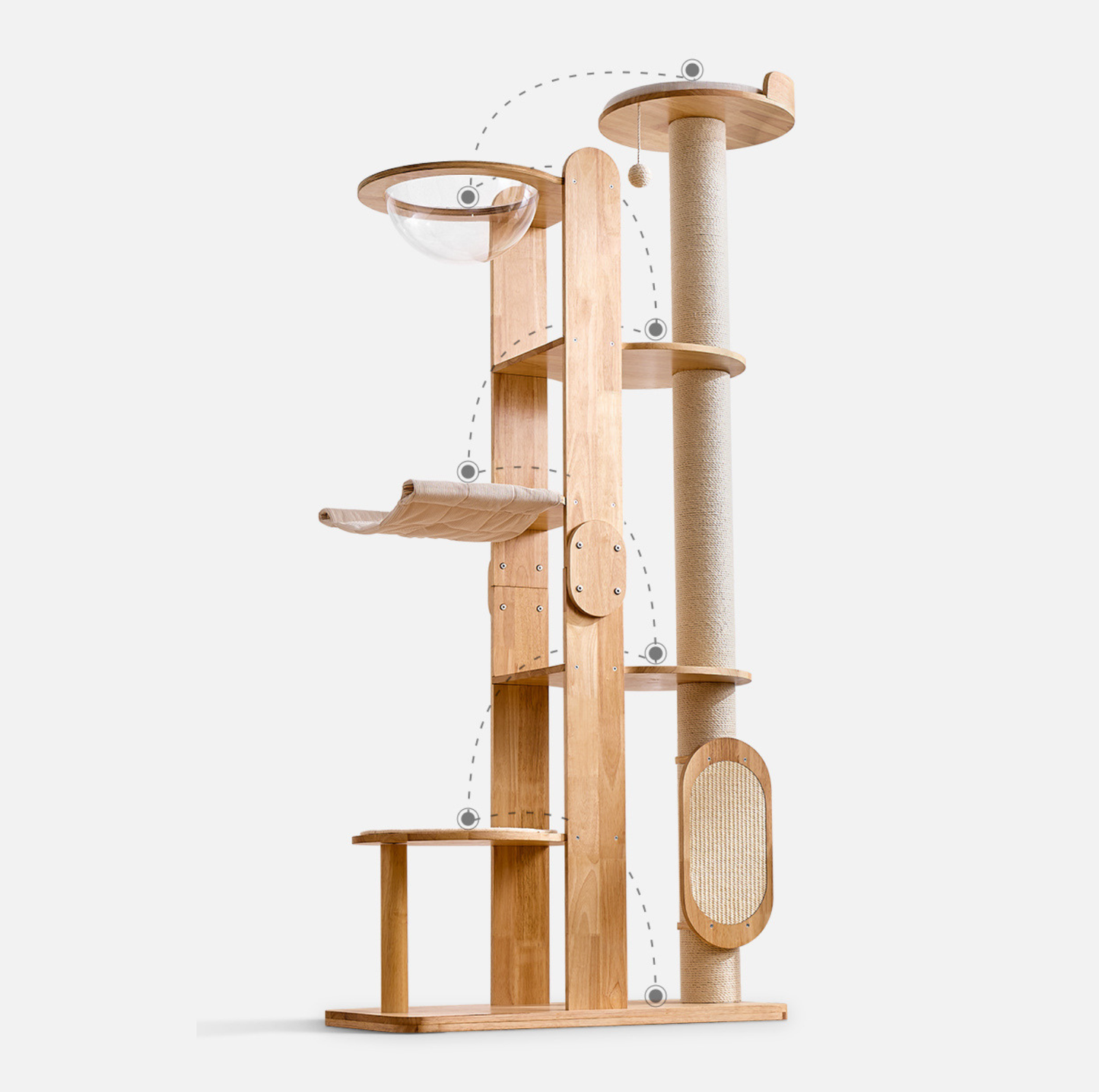 Solid Wood Multi-Level Cat Tower - 183cm