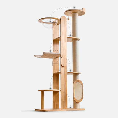 Solid Wood Multi-Level Cat Tower - 183cm