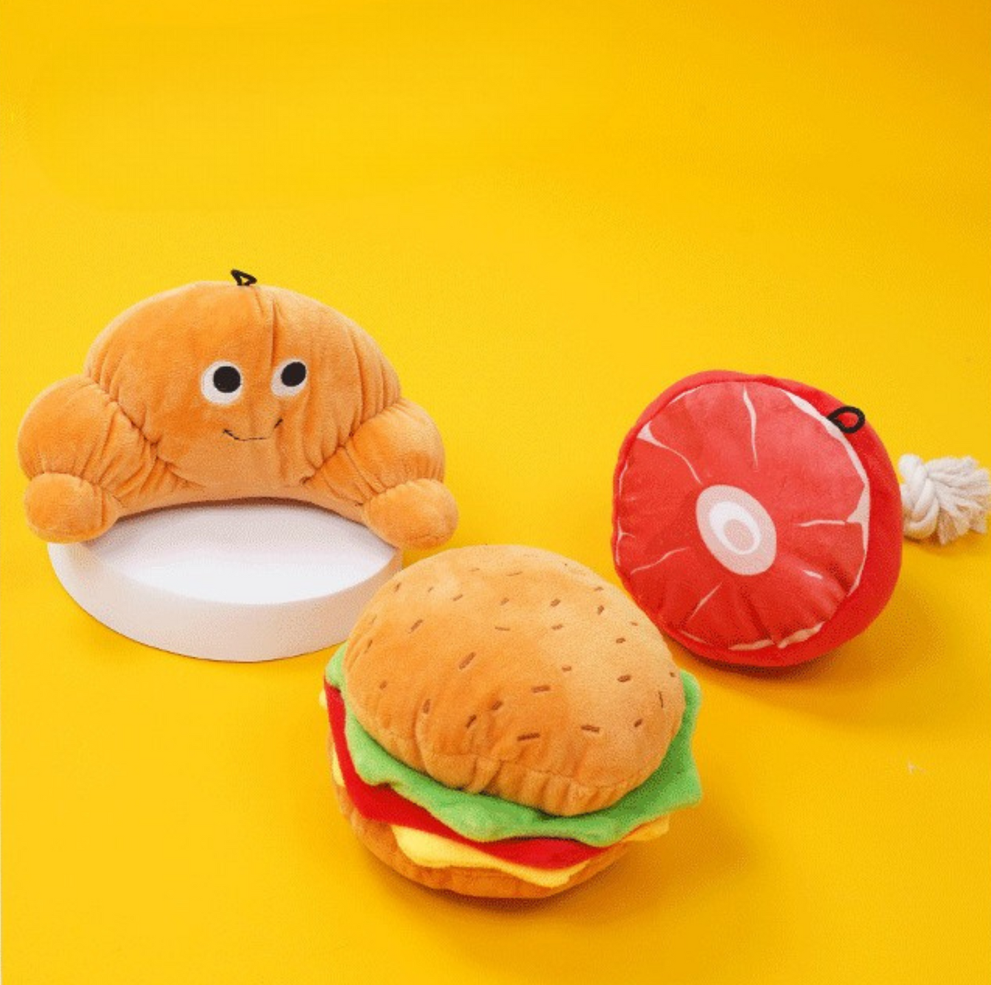 Fast Food Plush Squeaky Dog Toys - Burger