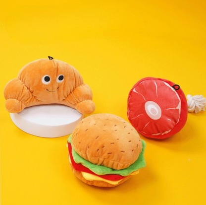 Fast Food Plush Squeaky Dog Toys - Burger