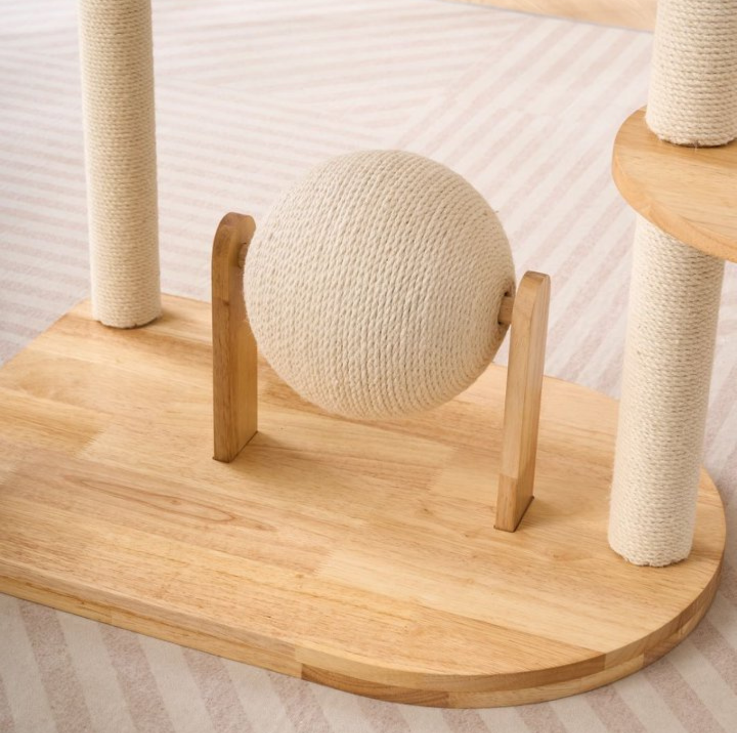 Wooden Cat Tree with Vertical Sisal Scratching Board & Play Features
