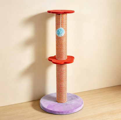 Colourful Sisal Cat Scratching Post with Hanging Pom-Pom