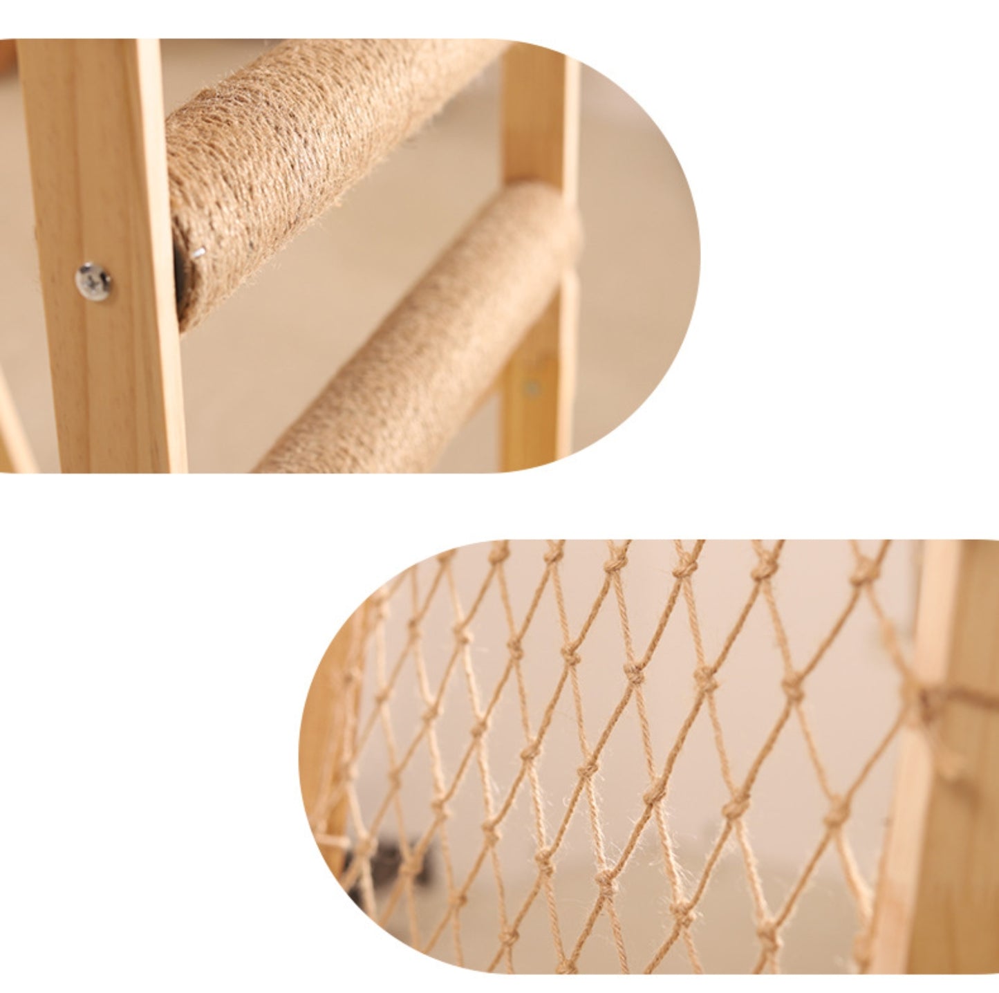 Multi-Functional Cat Playground with Wooden Ladder and Climbing Net