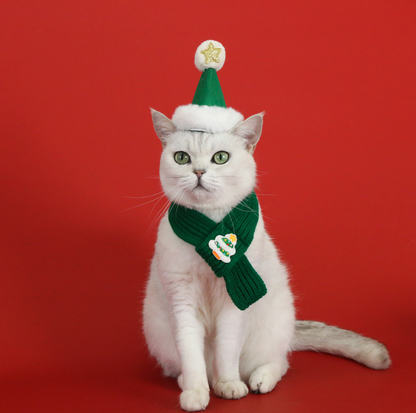 Christmas Plush Pet Scarf & Hat – Lightweight Festive Accessories