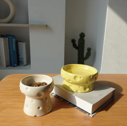 Cheese-Styled Elevated Ceramic Pet Bowls