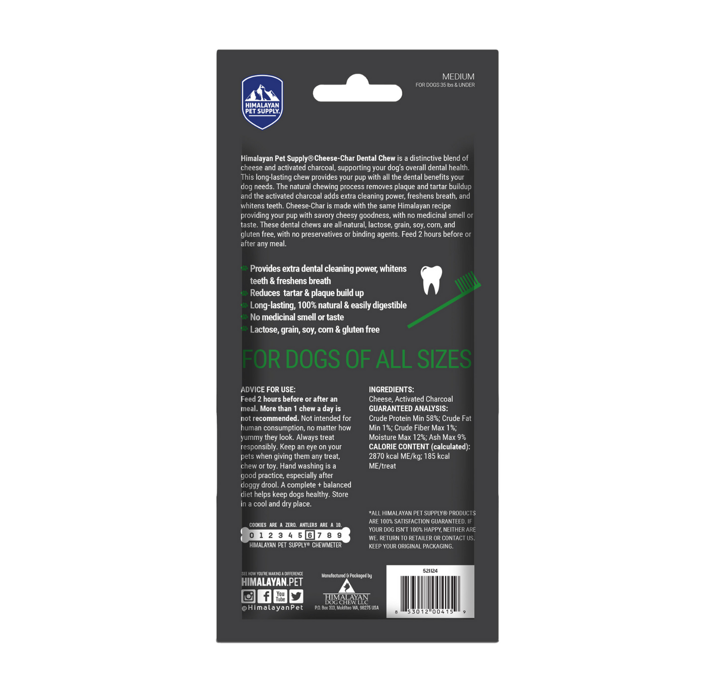 Himalayan Dog Chew Cheese Char with Activated Charcoal Medium 1pk - With Hard Cheese
