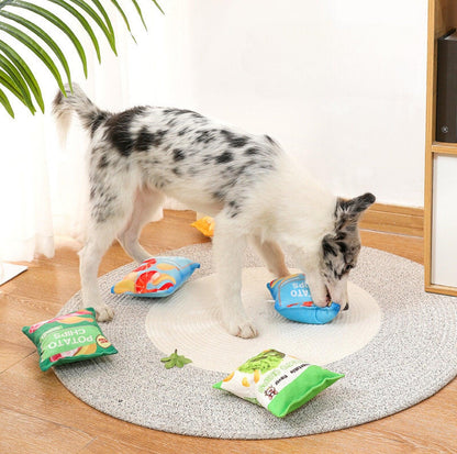 Chips Paw-ty: Plush Pet Chewing Toys with Built-in Squeakers