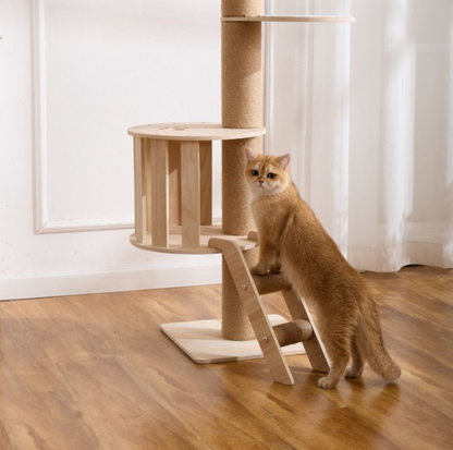 Height Adjustable Wooden Floor-to-Ceiling Cat Tower